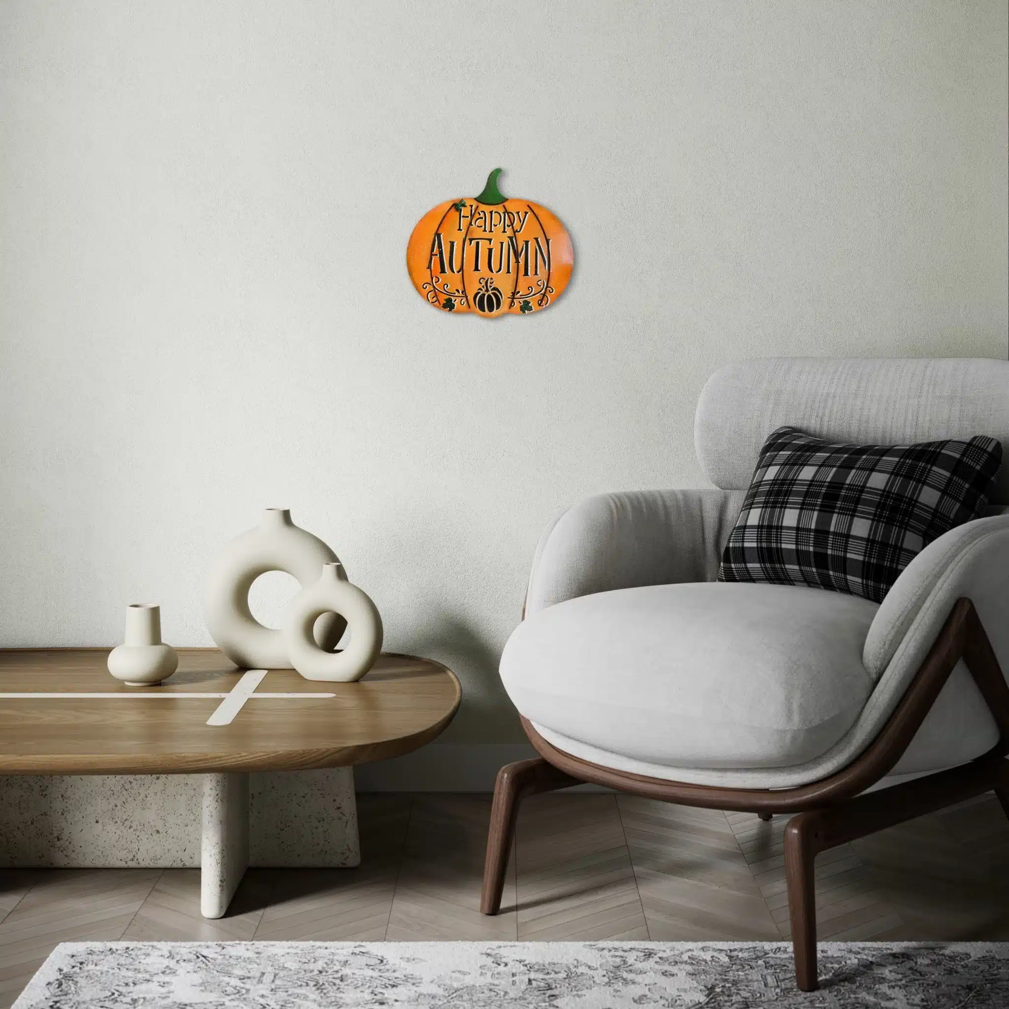 Ahşap Kabak Duvar Süsü ve Sunumluk | Happy Autumn - Halloween Dekoru | 34x30 cm | DKR96 4 Ahşap Kabak Duvar Süsü ve Sunumluk | Happy Autumn - Halloween Dekoru