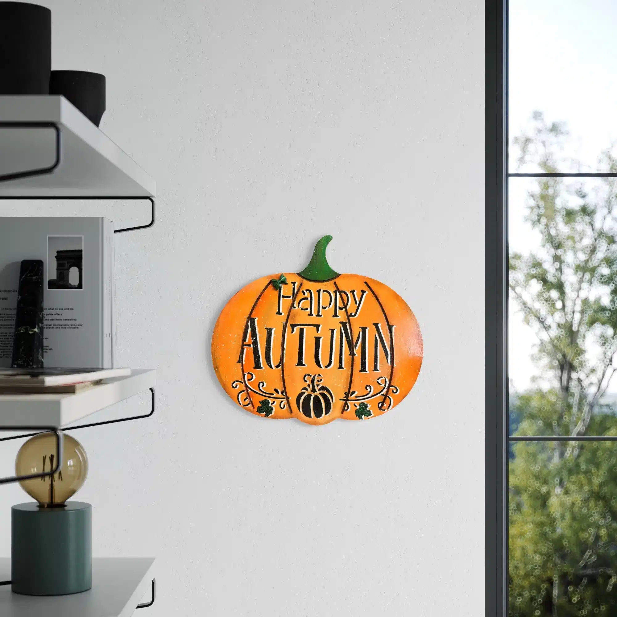 Ahşap Kabak Duvar Süsü ve Sunumluk | Happy Autumn - Halloween Dekoru | 34x30 cm | DKR96 5 Ahşap Kabak Duvar Süsü ve Sunumluk | Happy Autumn - Halloween Dekoru