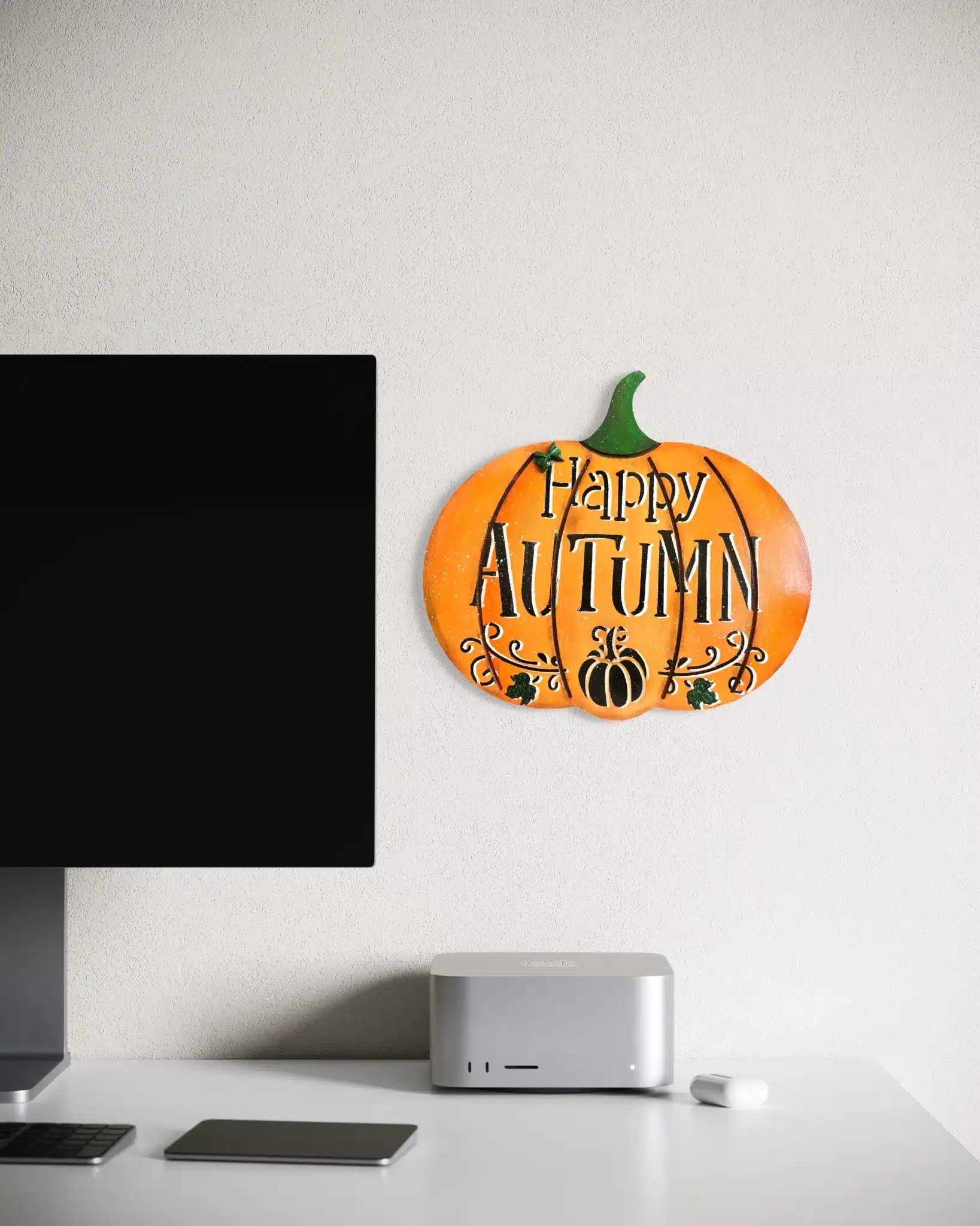 Ahşap Kabak Duvar Süsü ve Sunumluk | Happy Autumn - Halloween Dekoru | 34x30 cm | DKR96 6 Ahşap Kabak Duvar Süsü ve Sunumluk | Happy Autumn - Halloween Dekoru