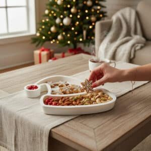 Yılbaşı Şapkası Sunum Tabağı: Beyaz Bölmeli Yılbaşı Çerezliği