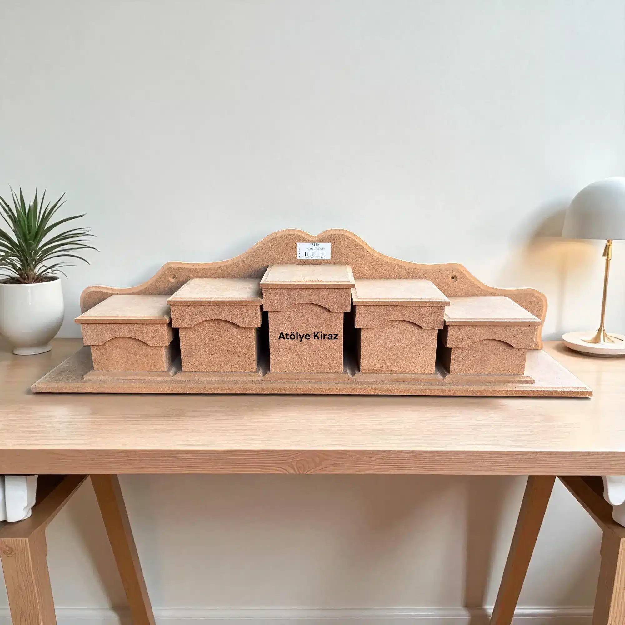 Ham Ahşap Beş Kutulu Baharatlık : Boyanabilir Mutfak Düzenleme Ürünü