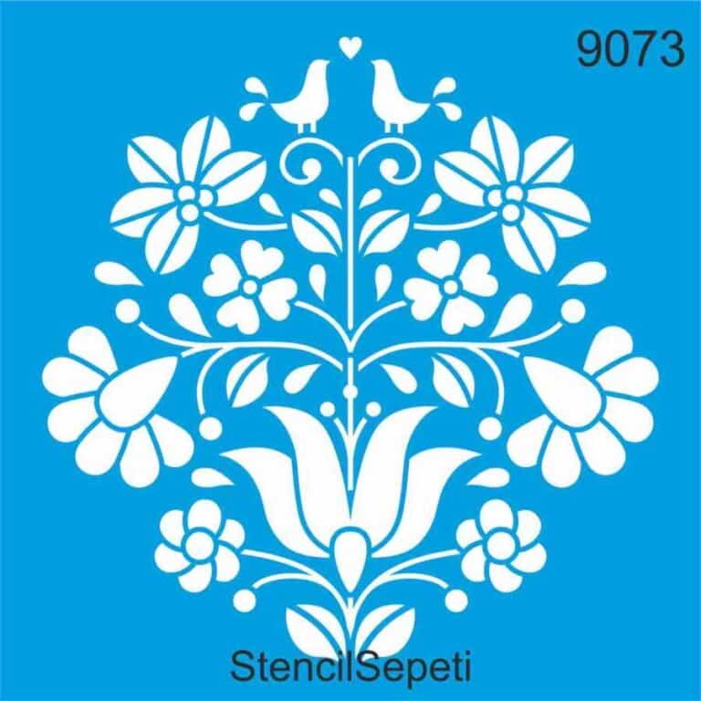 Güvercin Ve Çiçekler-9073 | Stencil Boyama Şablonu-20X20 Cm