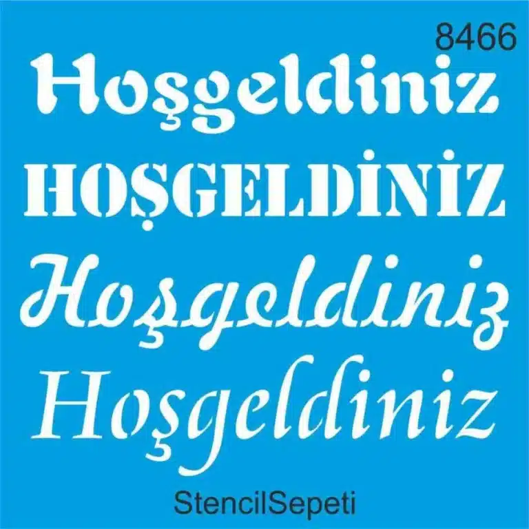 Hoş Geldiniz Yazılar Deseni - 8466 | Stencil Boyama Şablonu - 20x20 cm | T3638