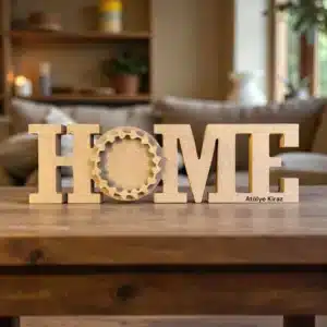 Çelenk Motifli Ahşap Home Yazısı