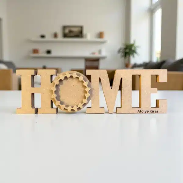 Çelenk Motifli Ahşap Home Yazısı