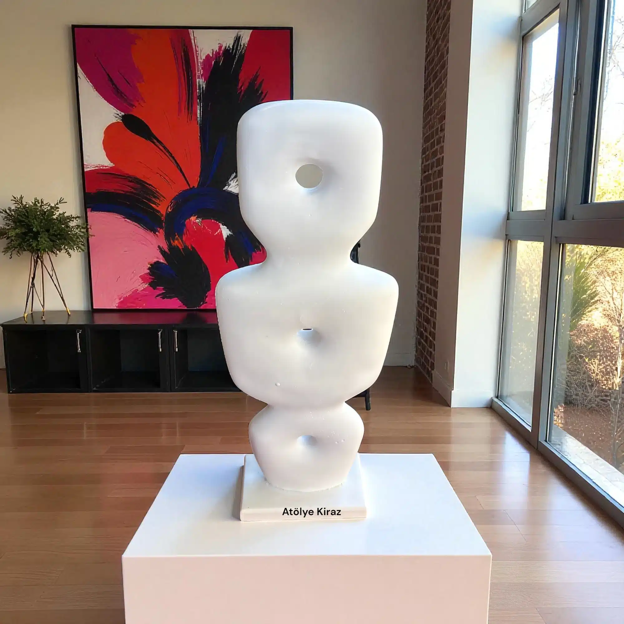 Ham Polyester Üç Delikli Soyut Heykel : Modern Sanat Temalı Dekoratif Obje 2 Ham Polyester Üç Delikli Soyut Heykel : Modern Sanat Temalı Dekoratif Obje