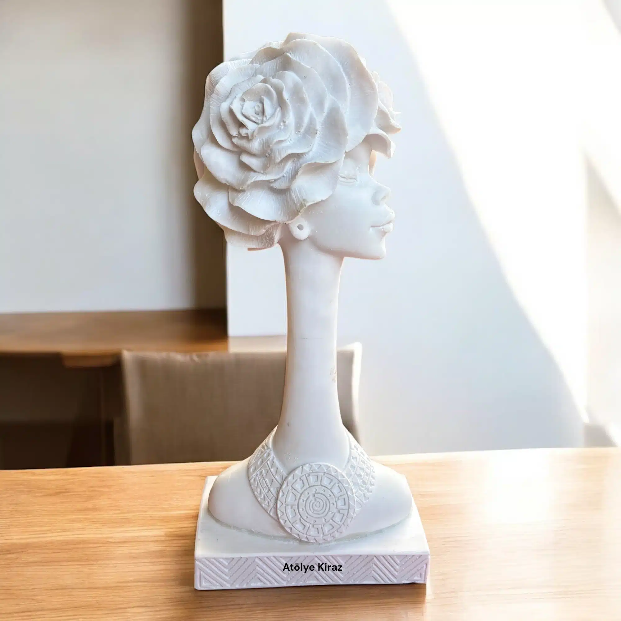 Ham Polyester Gül Başlı Kadın Heykeli : Dekoratif Sanat Büstü - (9x14,5x32,5 cm) 7 Ham Polyester Gül Başlı Kadın Heykeli : Dekoratif Sanat Büstü