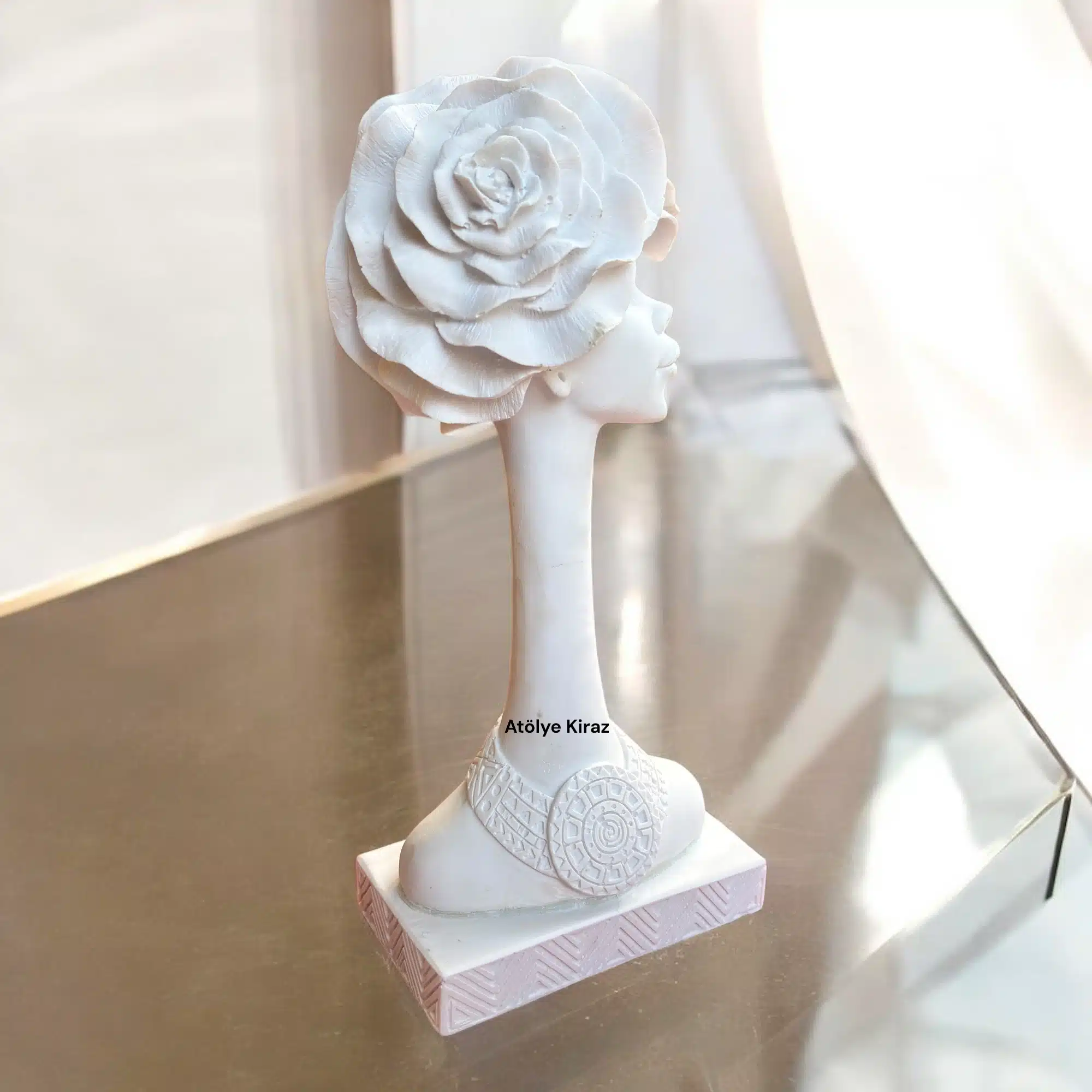 Ham Polyester Gül Başlı Kadın Heykeli : Dekoratif Sanat Büstü - (9x14,5x32,5 cm) 6 Ham Polyester Gül Başlı Kadın Heykeli : Dekoratif Sanat Büstü