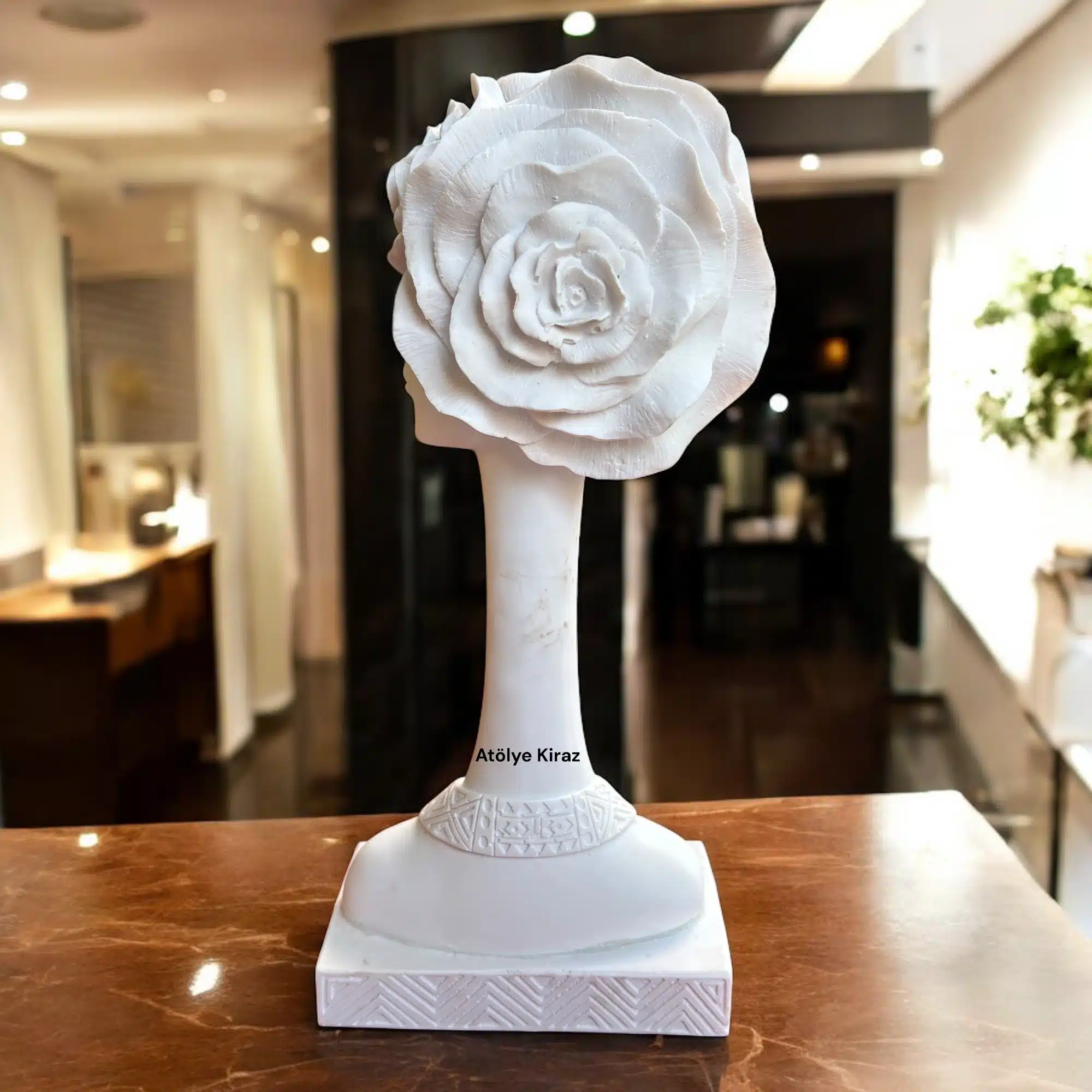 Ham Polyester Gül Başlı Kadın Heykeli : Dekoratif Sanat Büstü - (9x14,5x32,5 cm) 5 Ham Polyester Gül Başlı Kadın Heykeli : Dekoratif Sanat Büstü