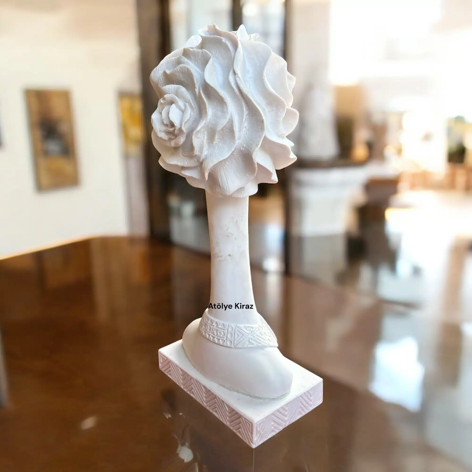 Ham Polyester Gül Başlı Kadın Heykeli : Dekoratif Sanat Büstü - (9x14,5x32,5 cm) 4 Ham Polyester Gül Başlı Kadın Heykeli : Dekoratif Sanat Büstü