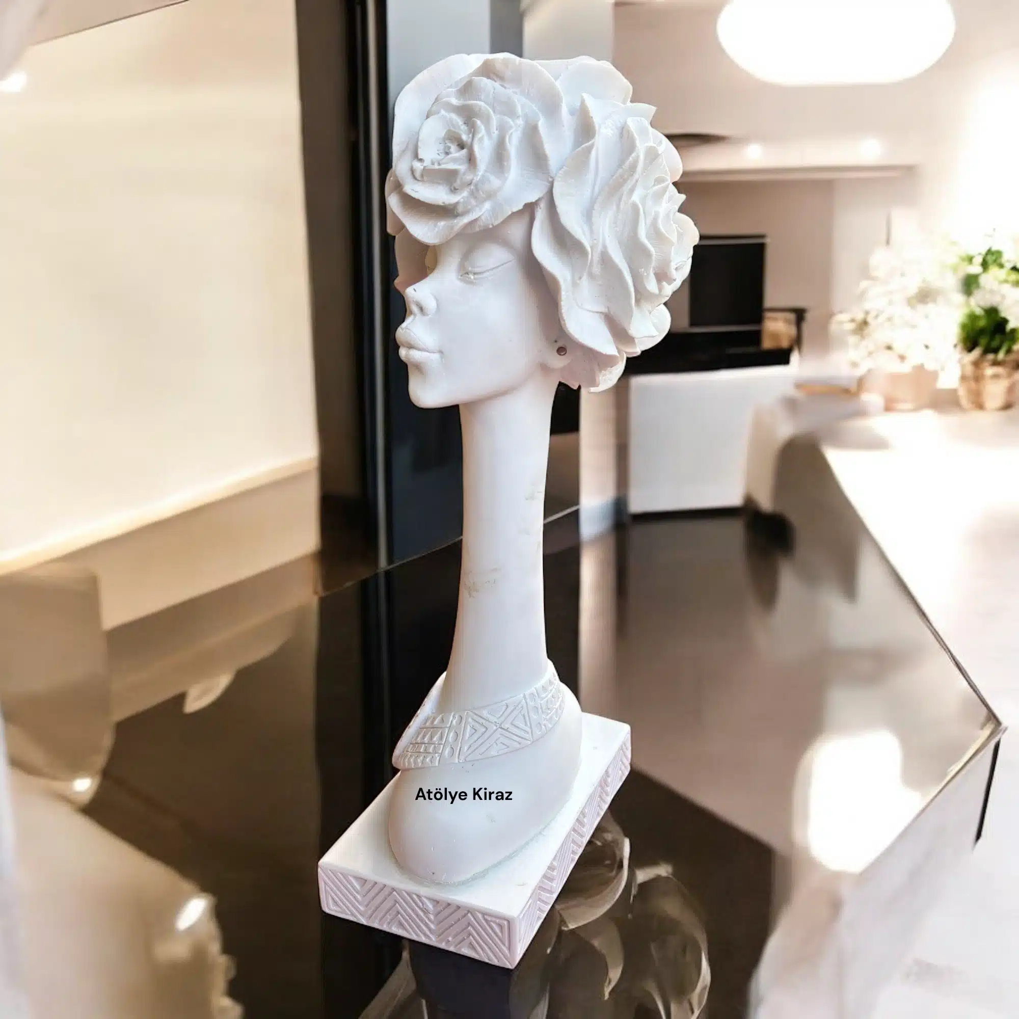 Ham Polyester Gül Başlı Kadın Heykeli : Dekoratif Sanat Büstü - (9x14,5x32,5 cm) 3 Ham Polyester Gül Başlı Kadın Heykeli : Dekoratif Sanat Büstü