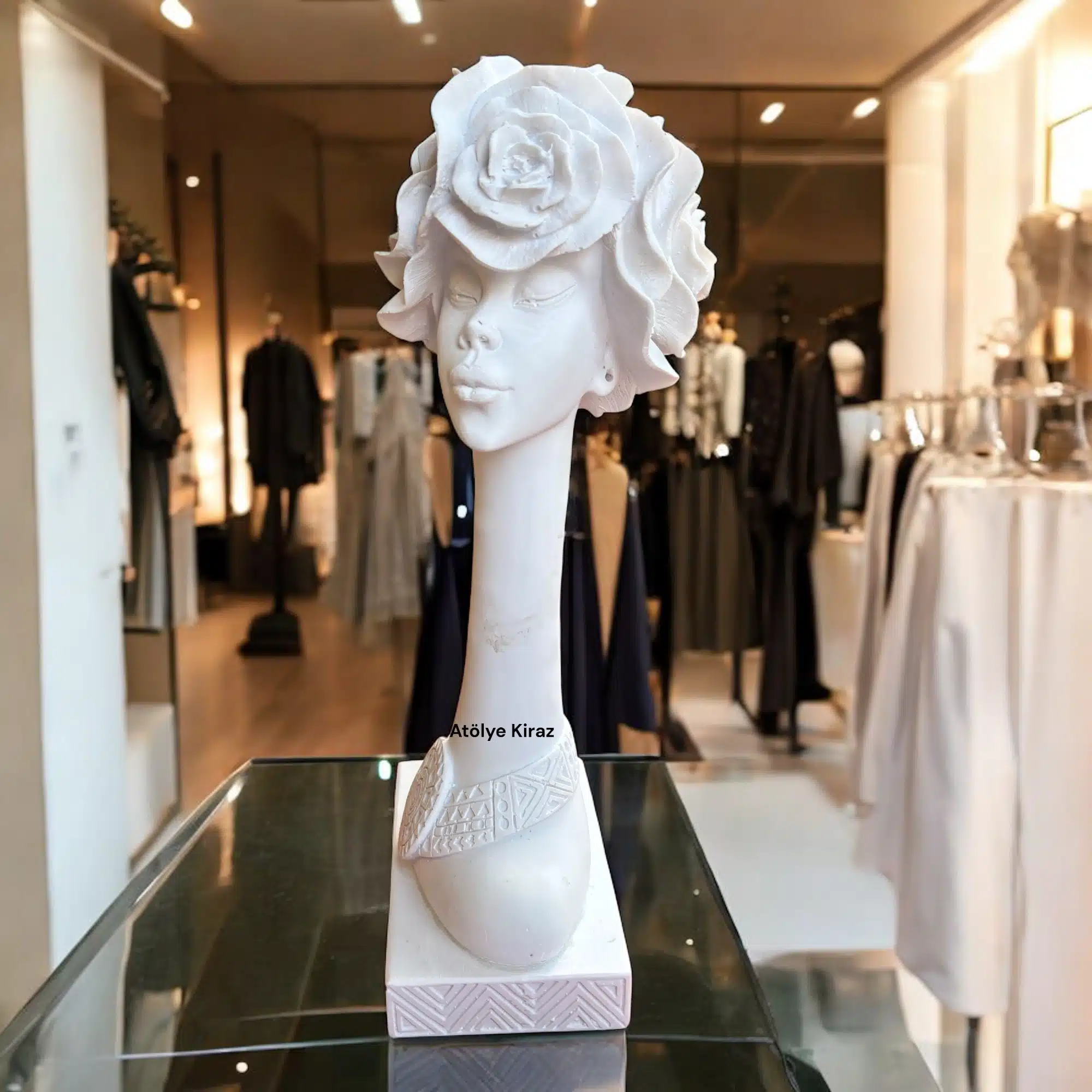 Ham Polyester Gül Başlı Kadın Heykeli : Dekoratif Sanat Büstü - (9x14,5x32,5 cm) 1 Ham Polyester Gül Başlı Kadın Heykeli : Dekoratif Sanat Büstü