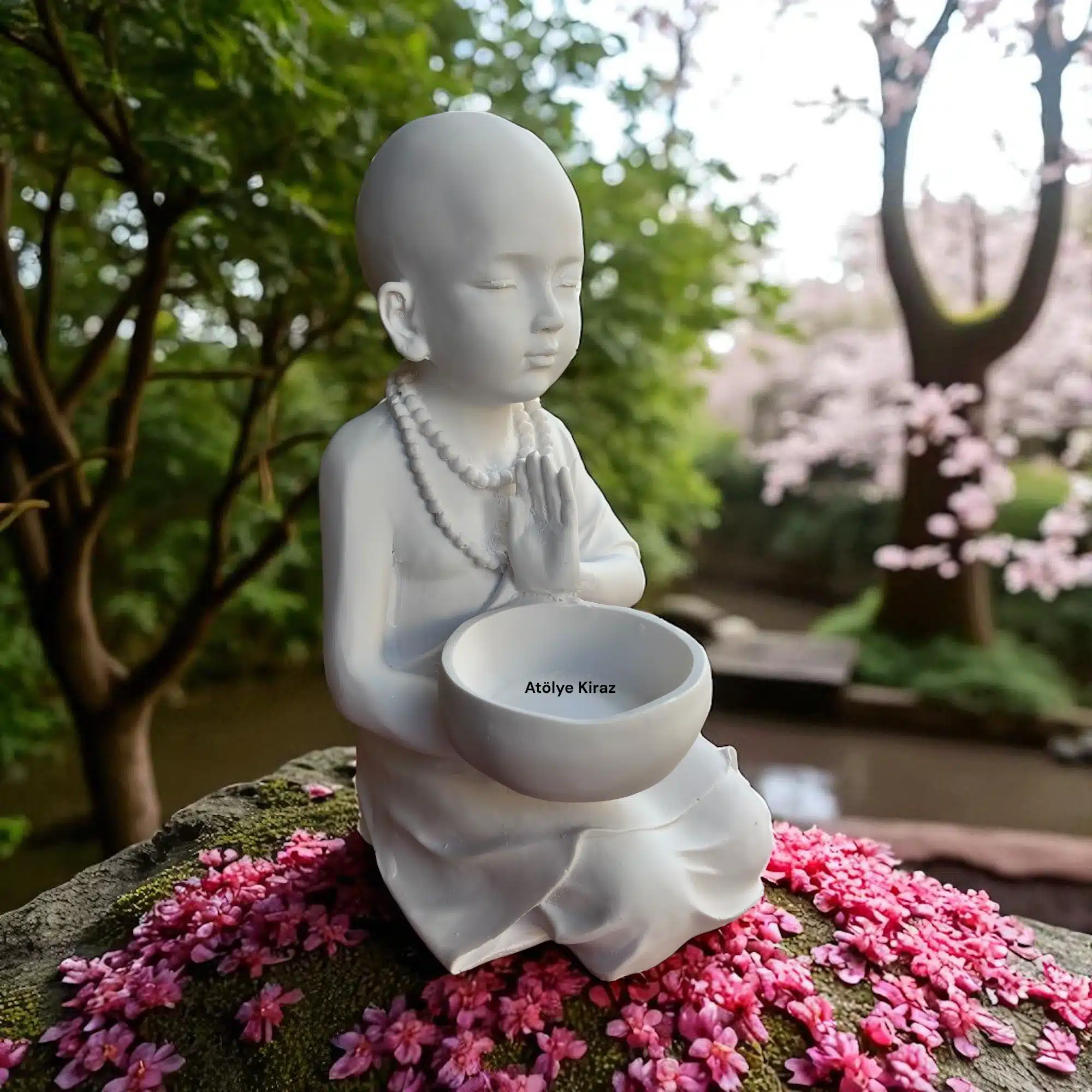 Ham Polyester Meditasyon Heykeli : Genç Keşiş Figürü - (18x18x34 cm) 3 Ham Polyester Meditasyon Heykeli : Genç Keşiş Figürü