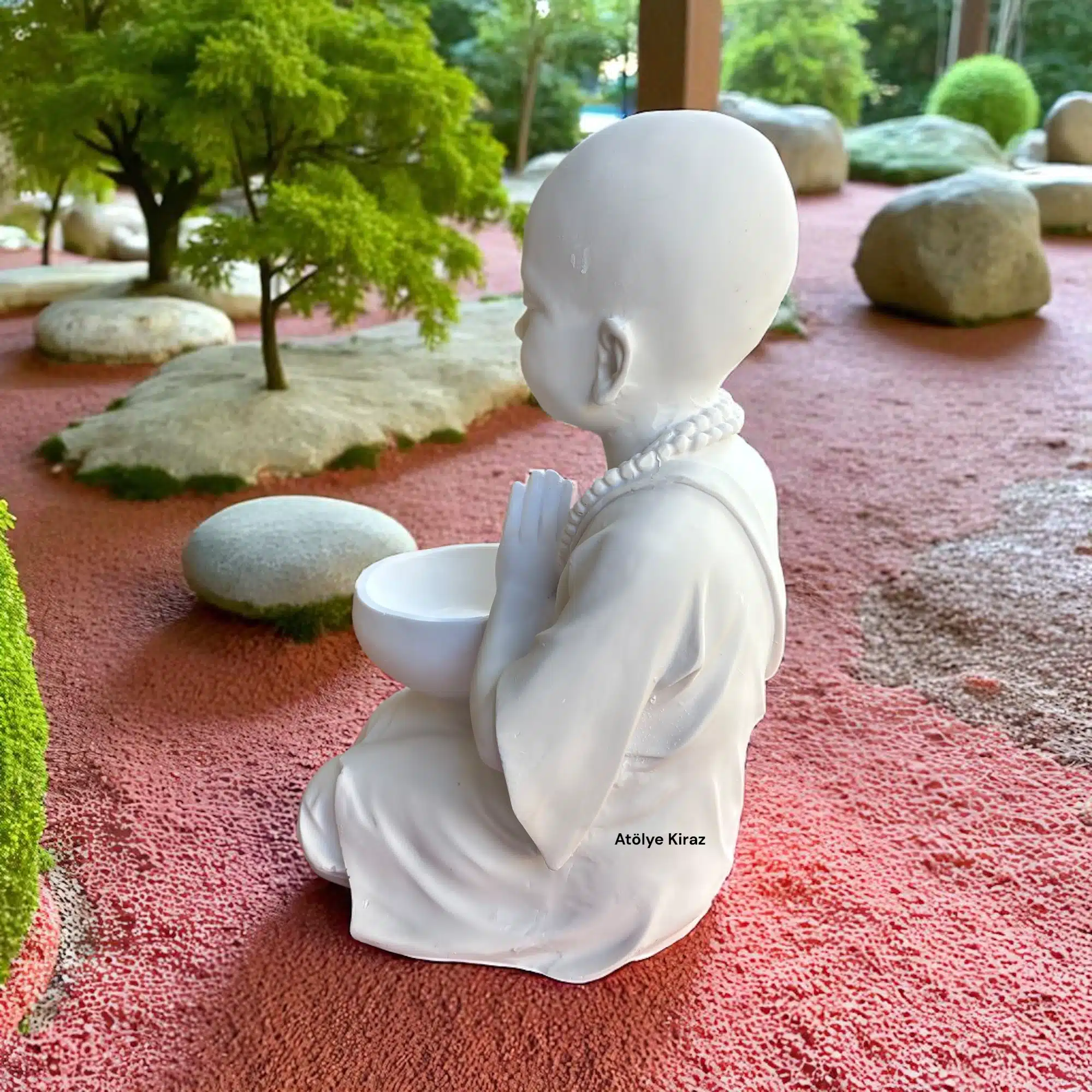 Ham Polyester Meditasyon Heykeli : Genç Keşiş Figürü - (18x18x34 cm) 6 Ham Polyester Meditasyon Heykeli : Genç Keşiş Figürü