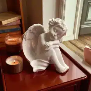 Ham Polyester Oturan Melek Heykeli | 12x13 cm