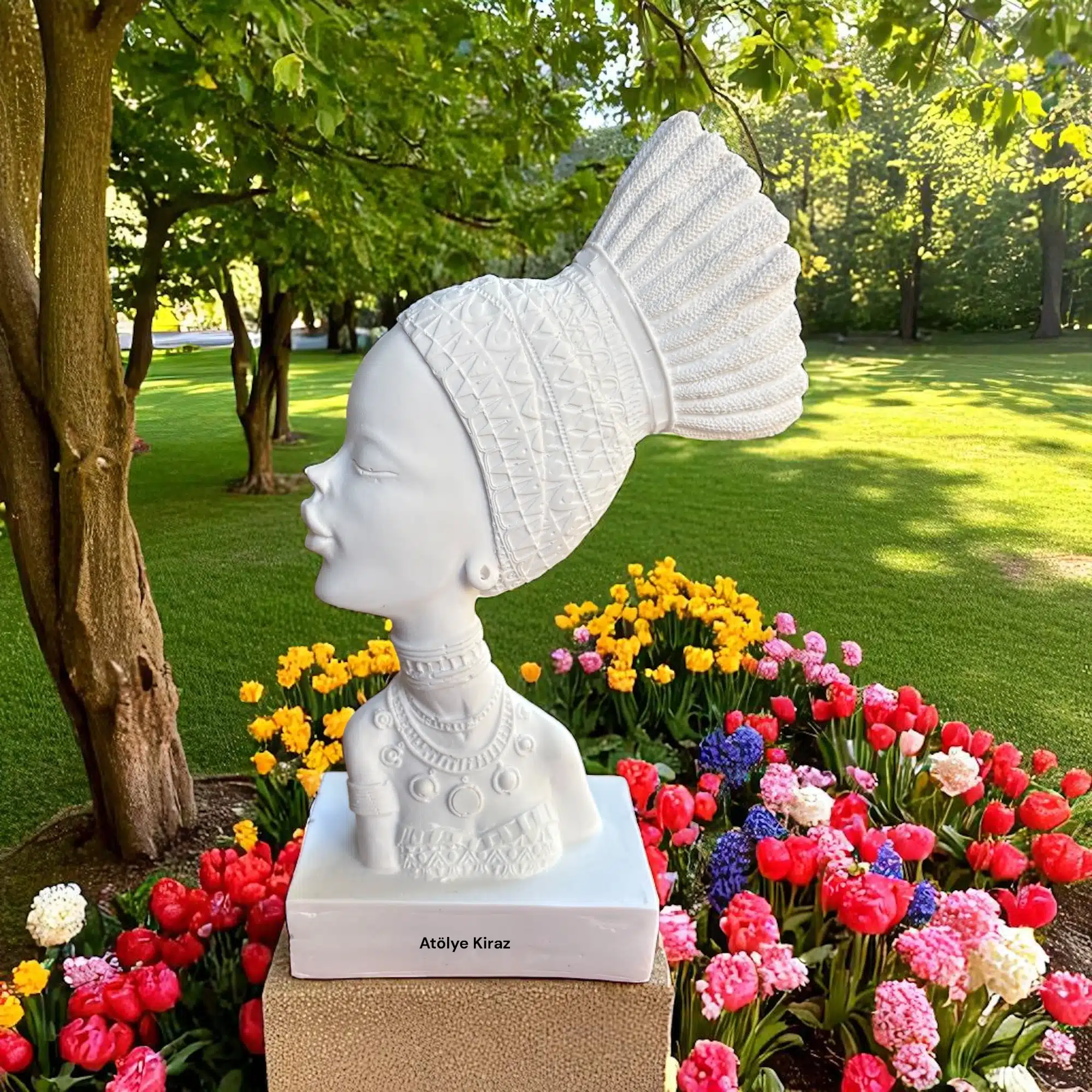 Ham Polyester Afrikalı Kadın Heykeli | Dekoratif Sanat Büstü | 8,5x12,5x30 cm | HYK334 1 Ham Polyester Afrikalı Kadın Heykeli