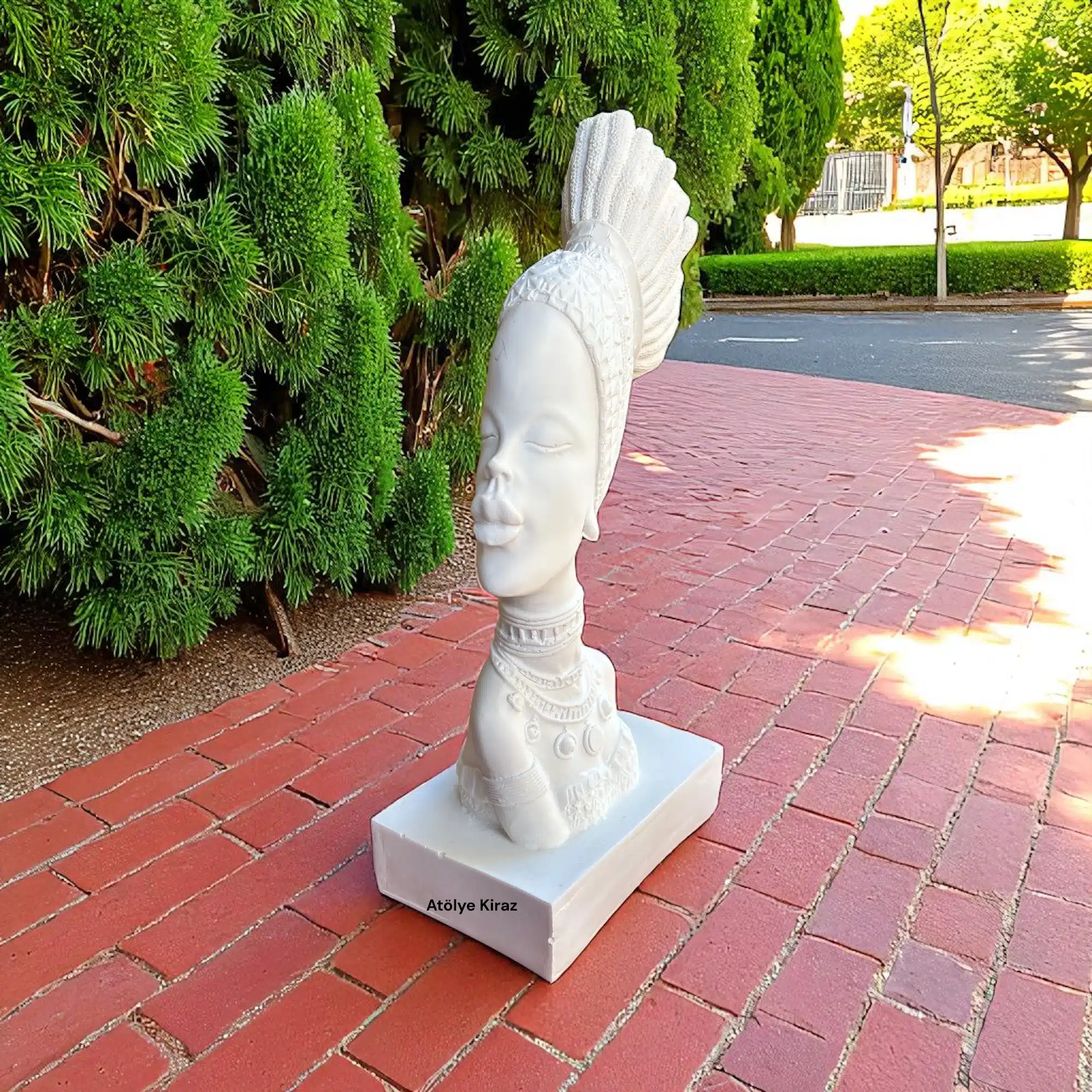 Ham Polyester Afrikalı Kadın Heykeli | Dekoratif Sanat Büstü | 8,5x12,5x30 cm | HYK334 3 Ham Polyester Afrikalı Kadın Heykeli