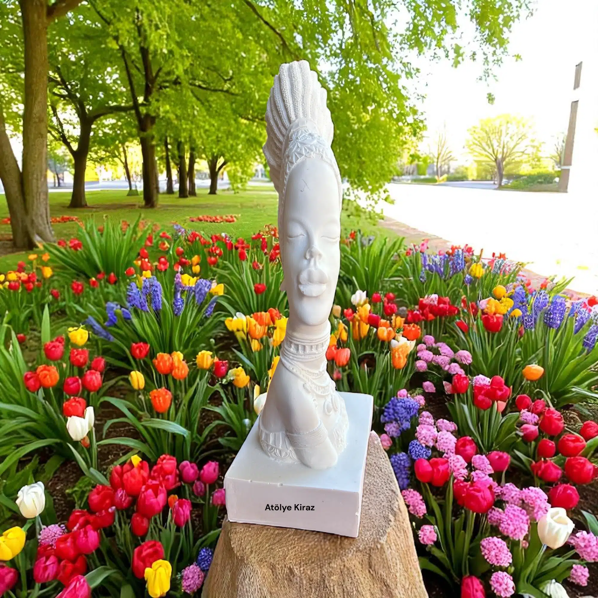 Ham Polyester Afrikalı Kadın Heykeli | Dekoratif Sanat Büstü | 8,5x12,5x30 cm | HYK334 4 Ham Polyester Afrikalı Kadın Heykeli