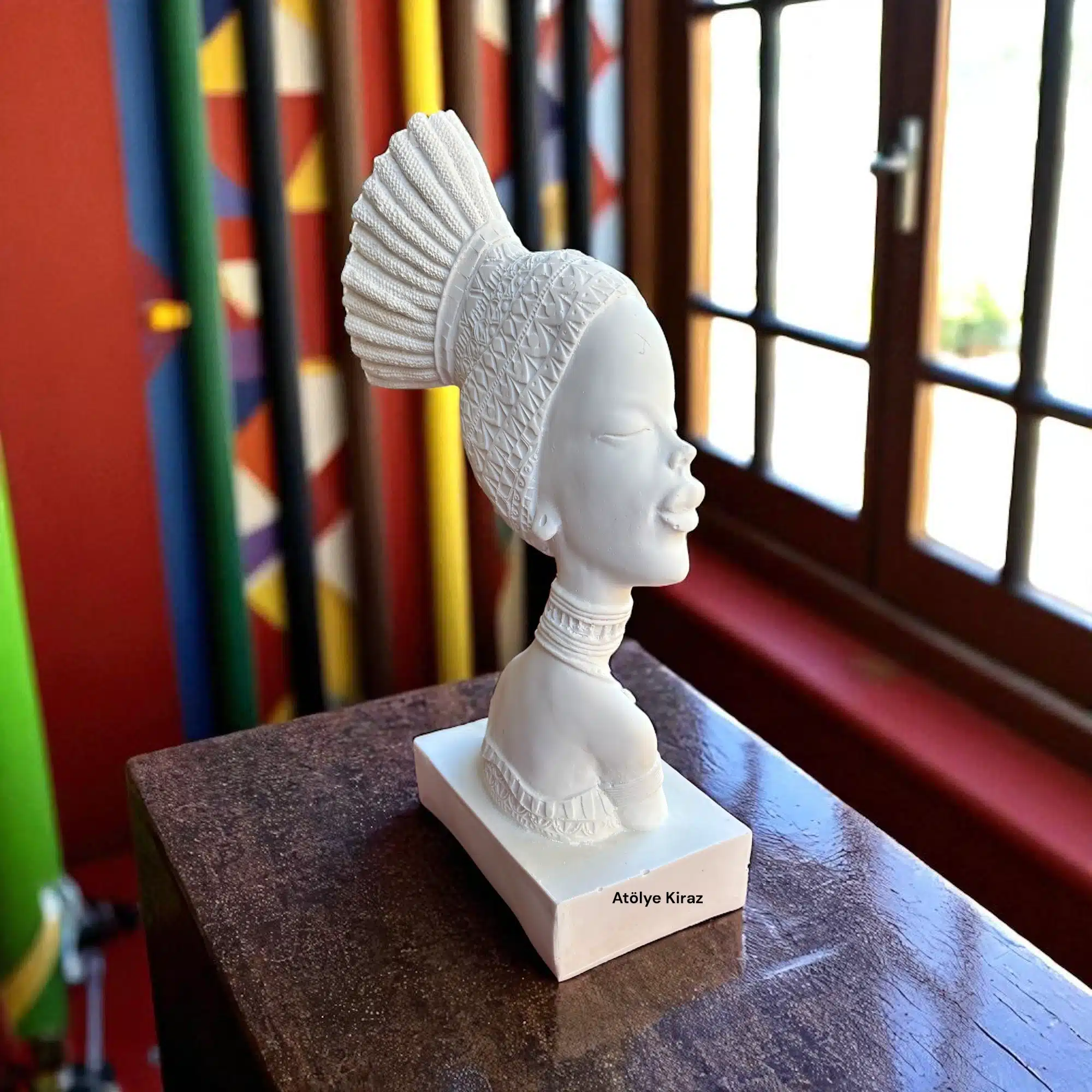 Ham Polyester Afrikalı Kadın Heykeli | Dekoratif Sanat Büstü | 8,5x12,5x30 cm | HYK334 5 Ham Polyester Afrikalı Kadın Heykeli