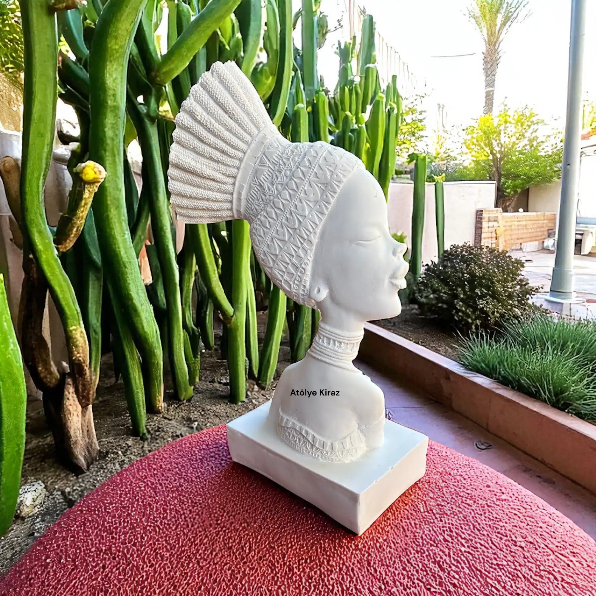 Ham Polyester Afrikalı Kadın Heykeli | Dekoratif Sanat Büstü | 8,5x12,5x30 cm | HYK334 6 Ham Polyester Afrikalı Kadın Heykeli