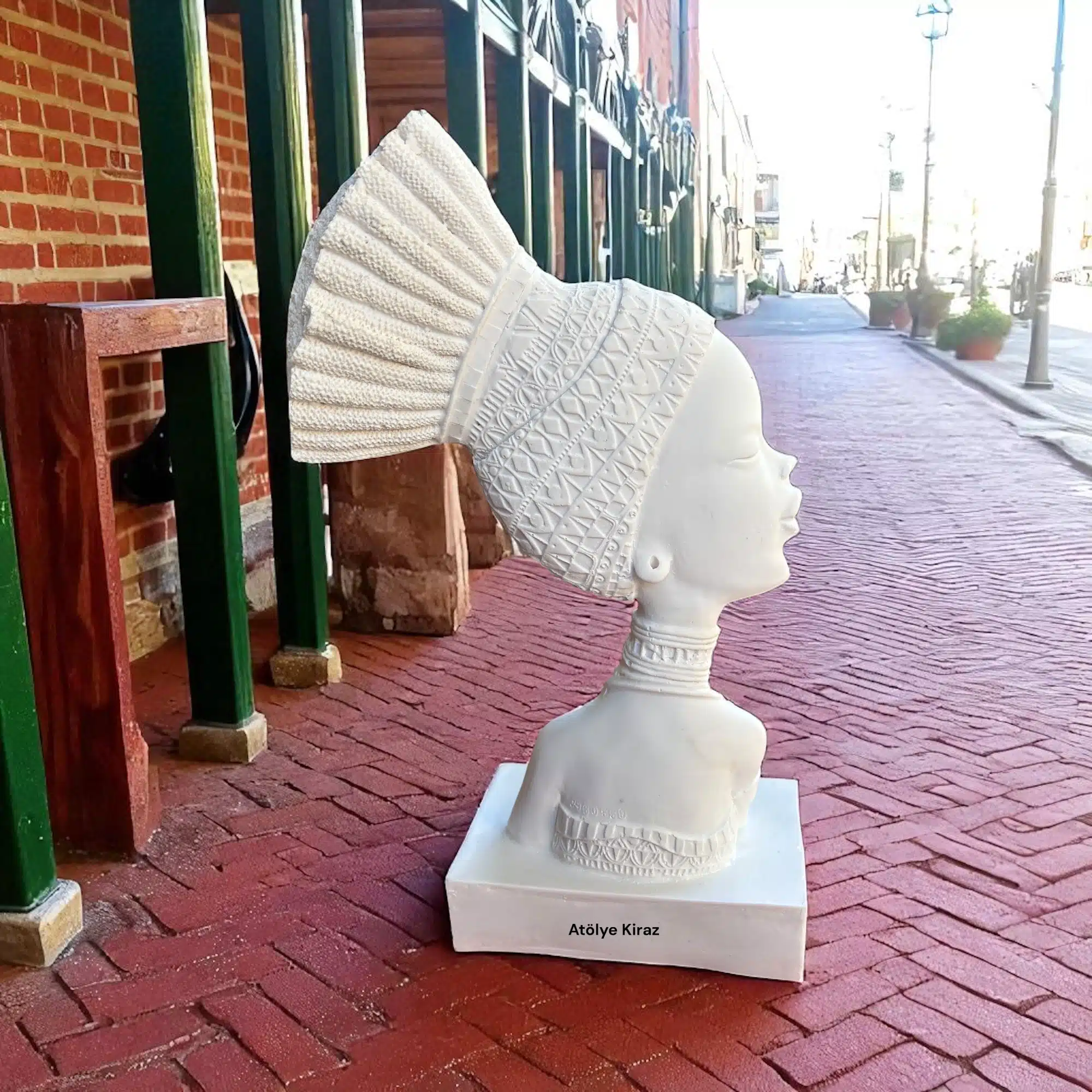 Ham Polyester Afrikalı Kadın Heykeli | Dekoratif Sanat Büstü | 8,5x12,5x30 cm | HYK334 7 Ham Polyester Afrikalı Kadın Heykeli