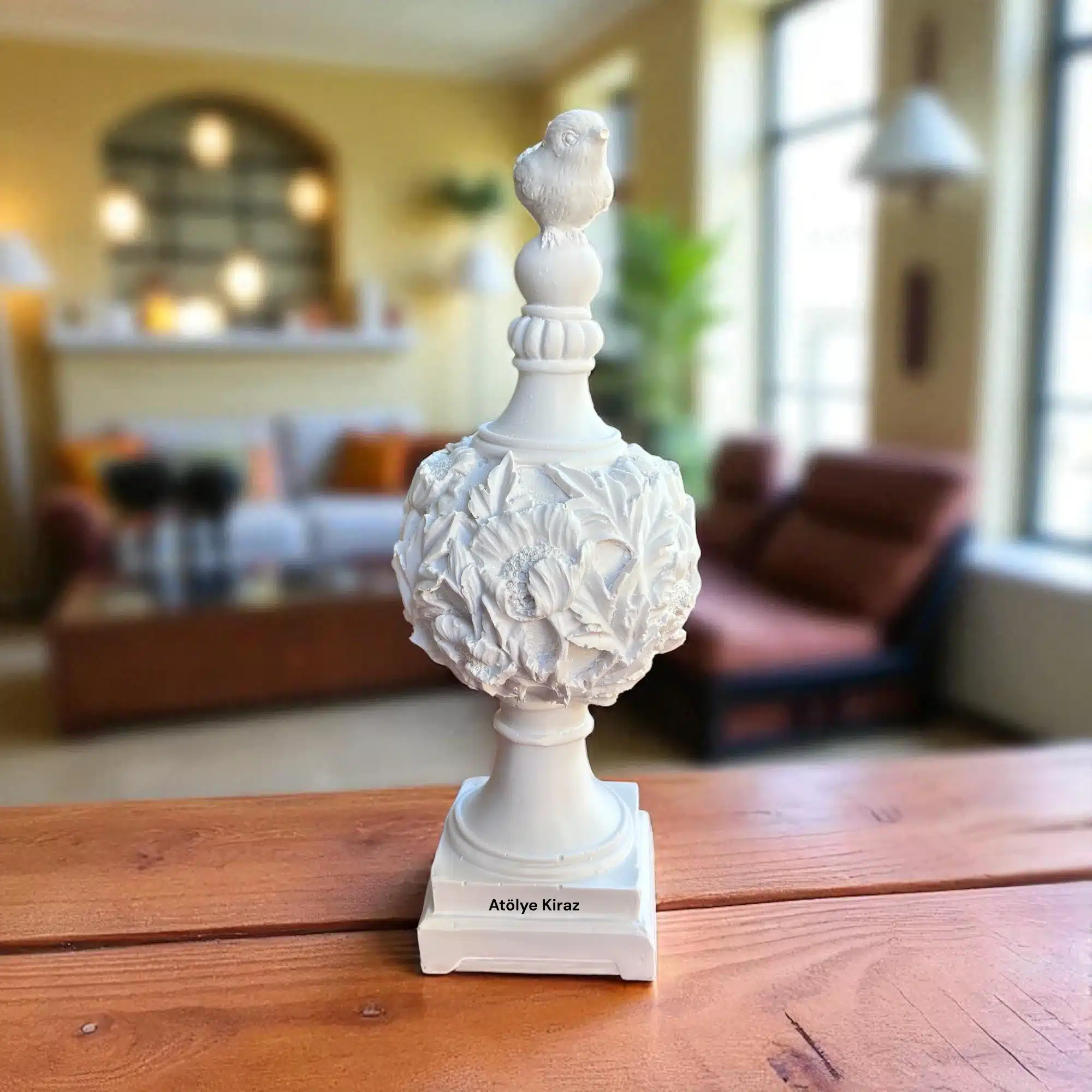 Kaideli Kuşlu Biblo : Ev Dekoru ve Dekoratif Heykel (12x12x31 cm) 4 Kaideli Kuşlu Biblo