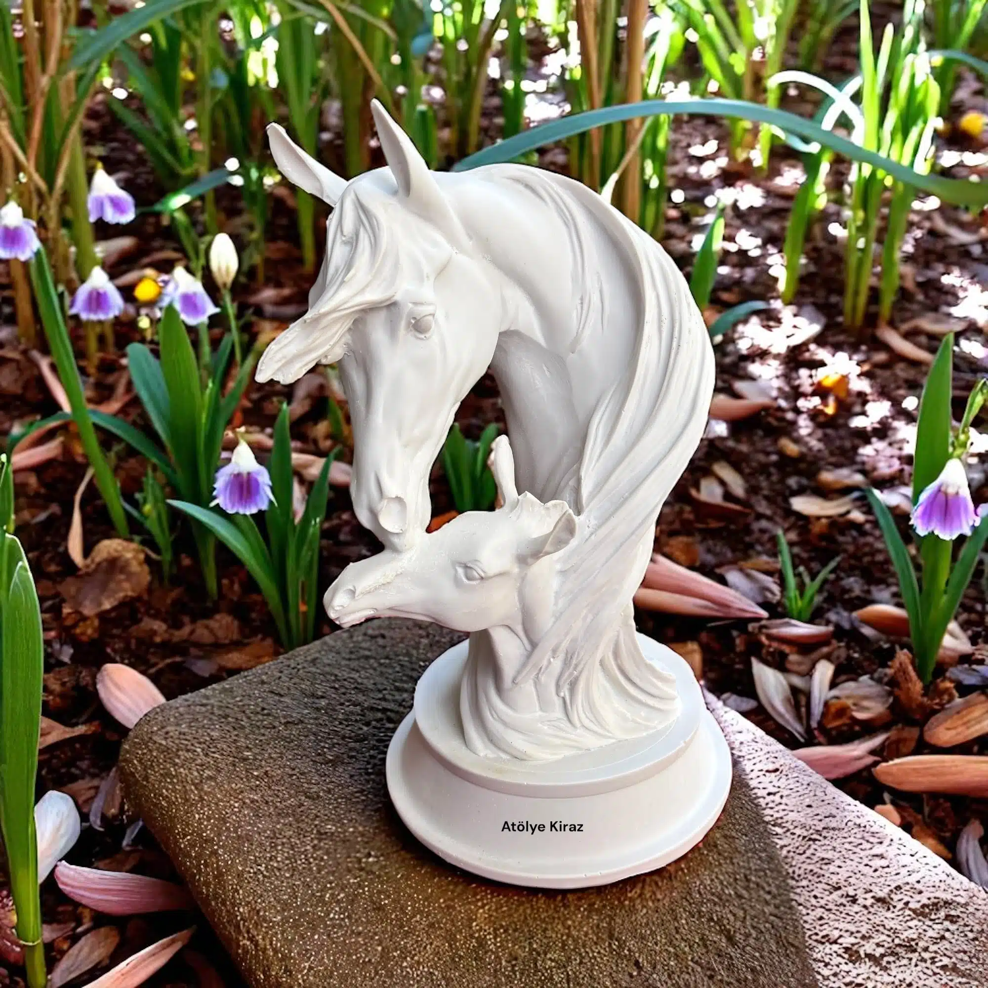 Yavrulu At Heykeli | Dekoratif Obje | 16x21x28 cm 1 Yavrulu At Heykeli | Dekoratif Obje