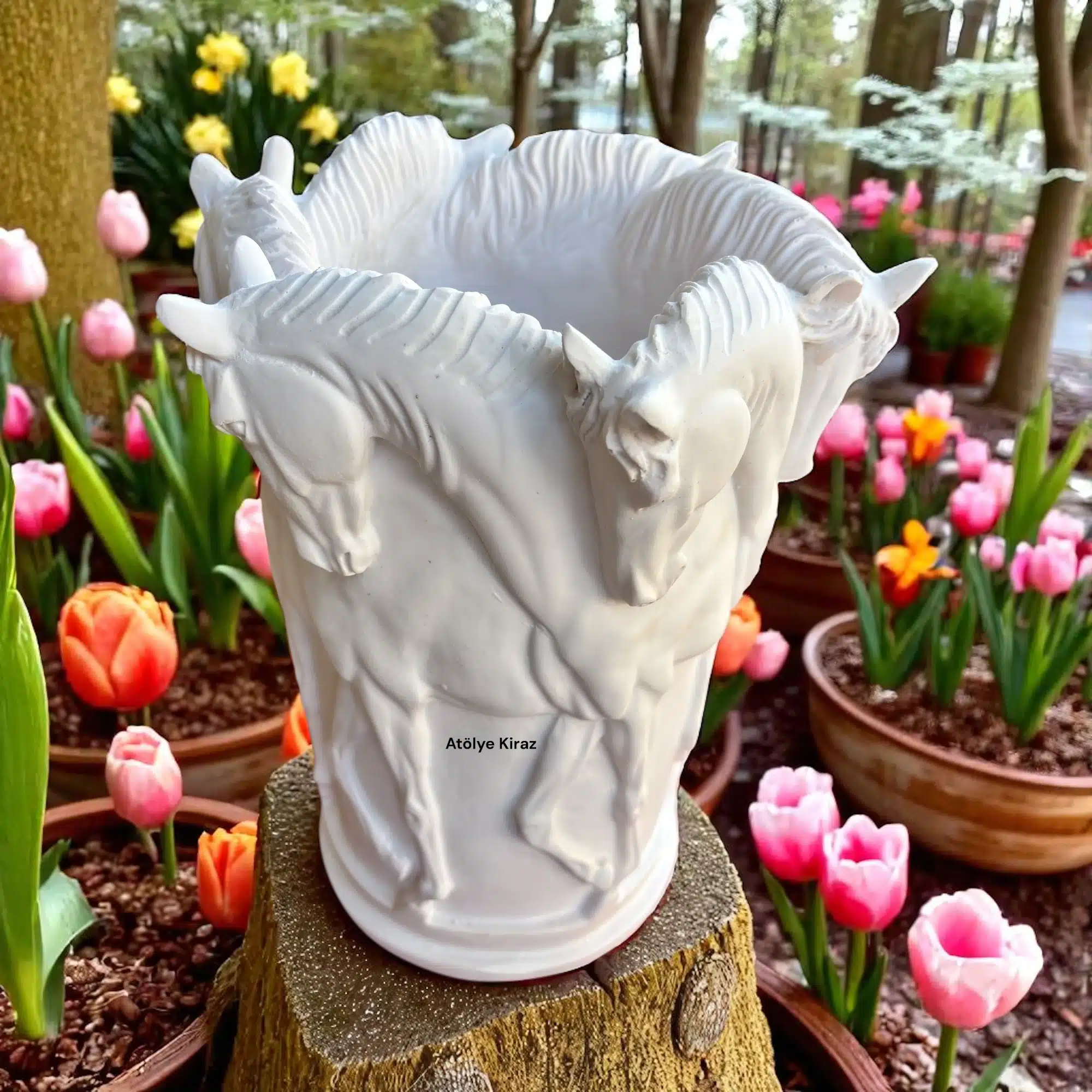 At Figürlü Vazo | Dekoratif Vazo | Hayvan Figürlü Dekoratif Obje (20x20x28 cm) 5 At Figürlü Vazo | Dekoratif Vazo