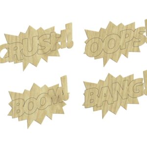 KD188 Ahşap Paket Süs-OOPS, CRUSH, BANG, BOOMYazıları