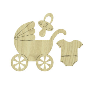 KD322 Ahşap Paket Süs-Bebek Arabası ve Kıyafeti
