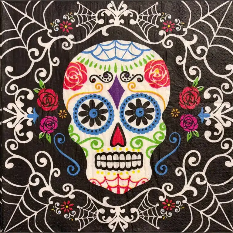 Meksika kurukafa sugar skull desenli dekopaj peçetesi gotik atölye kiraz