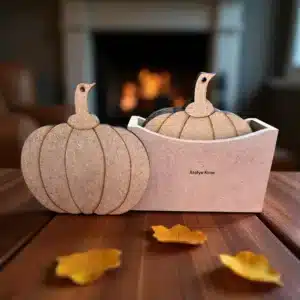 Ham Ahşap Kabak Figürlü Bardak Altlığı : Sonbahar Temalı Boyanabilir Mutfak Dekoru