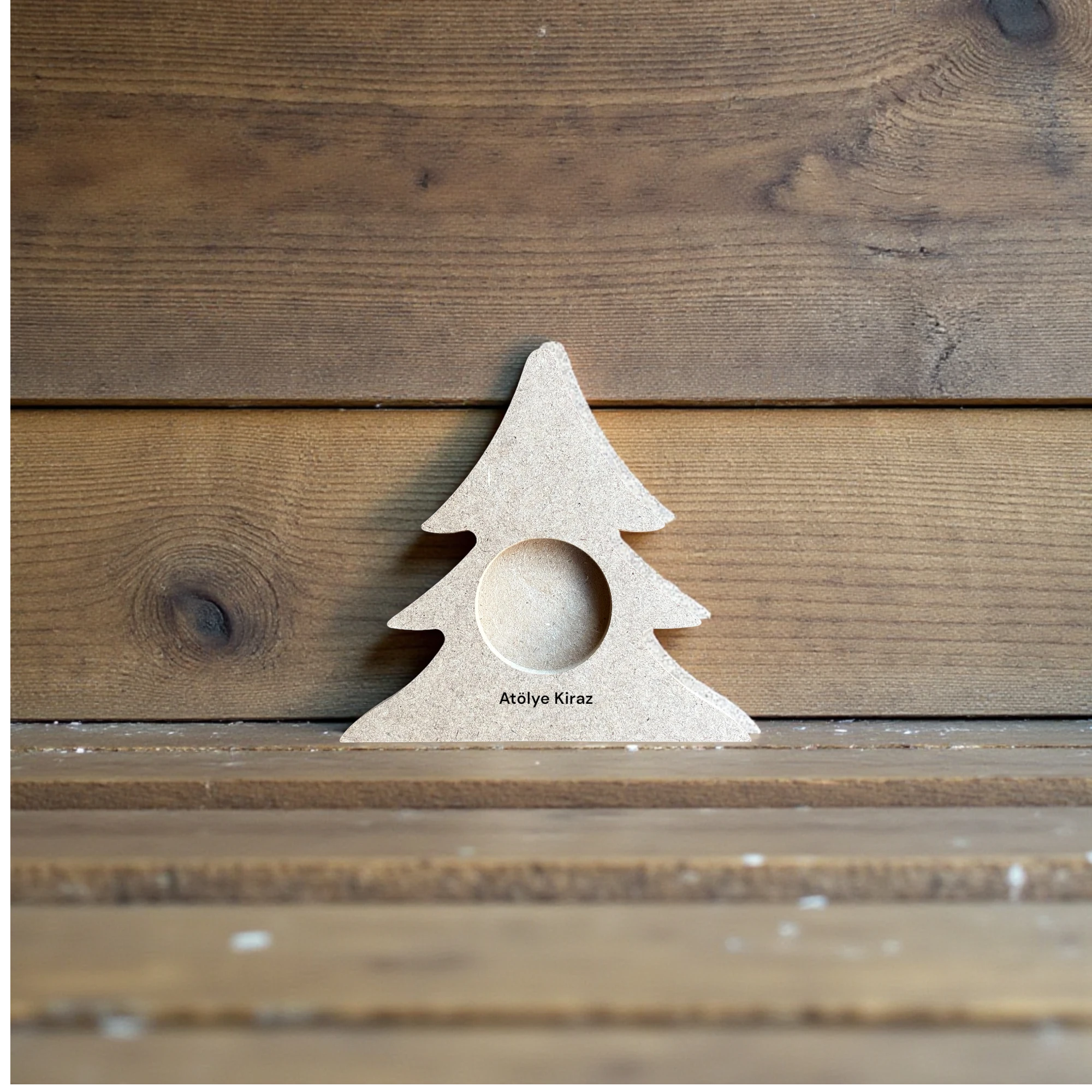 Ahşap Çam Ağacı Mumluk : Dekoratif Ham Yılbaşı Figürü 2 Ahşap Çam Ağacı Mumluk : Dekoratif Ham Yılbaşı Figürü