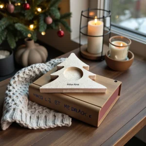 Ahşap Çam Ağacı Mumluk : Dekoratif Ham Yılbaşı Figürü