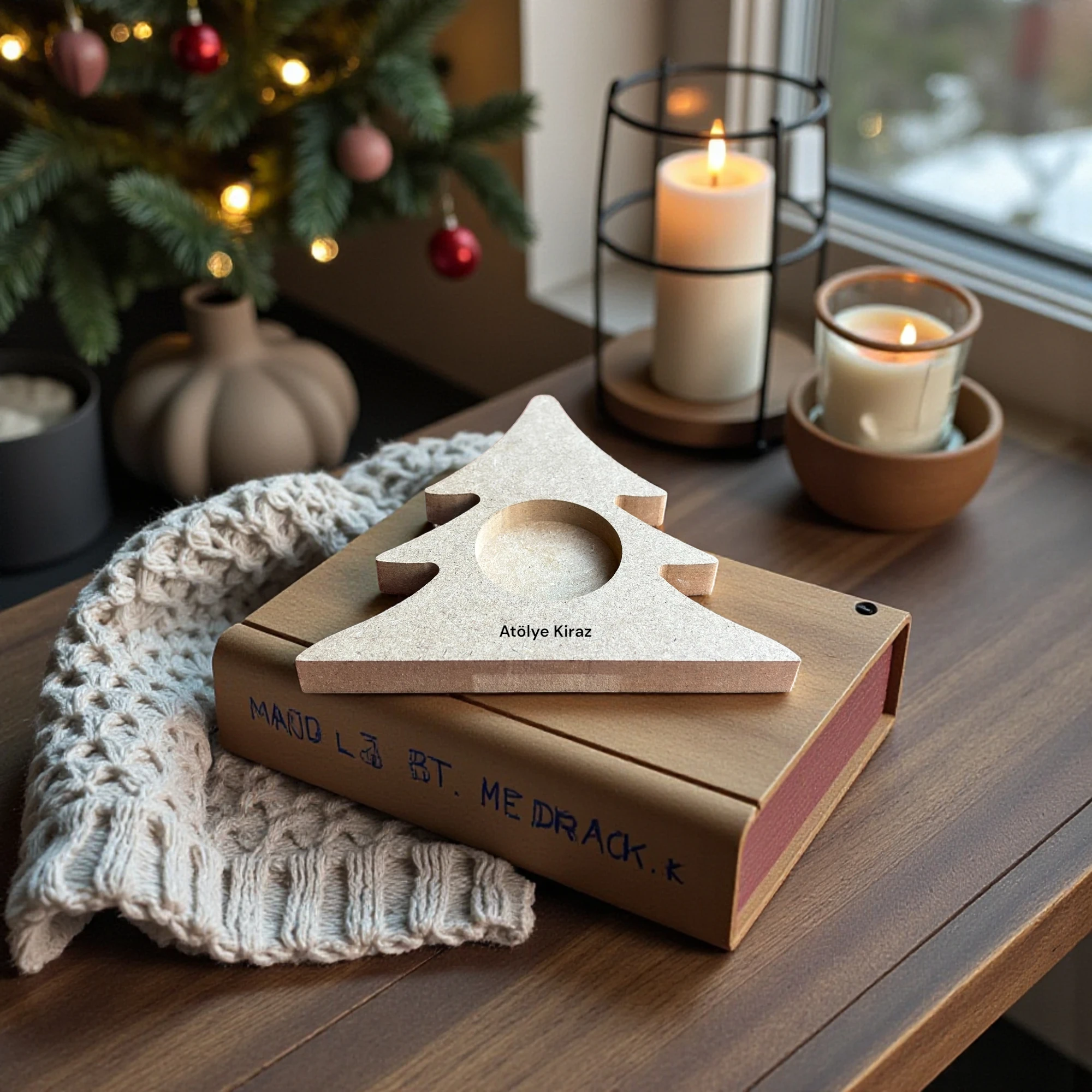 Ahşap Çam Ağacı Mumluk : Dekoratif Ham Yılbaşı Figürü 1 Ahşap Çam Ağacı Mumluk : Dekoratif Ham Yılbaşı Figürü