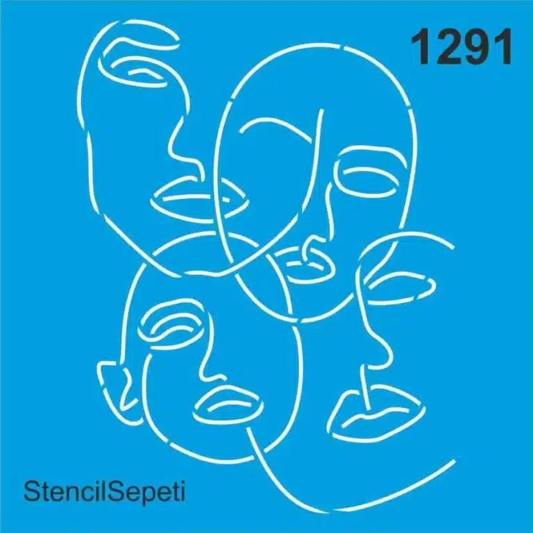 Maskeler (Yüzler) Desenli - 1291 | Stencil Boyama Şablonu - 30x30 cm | T1645