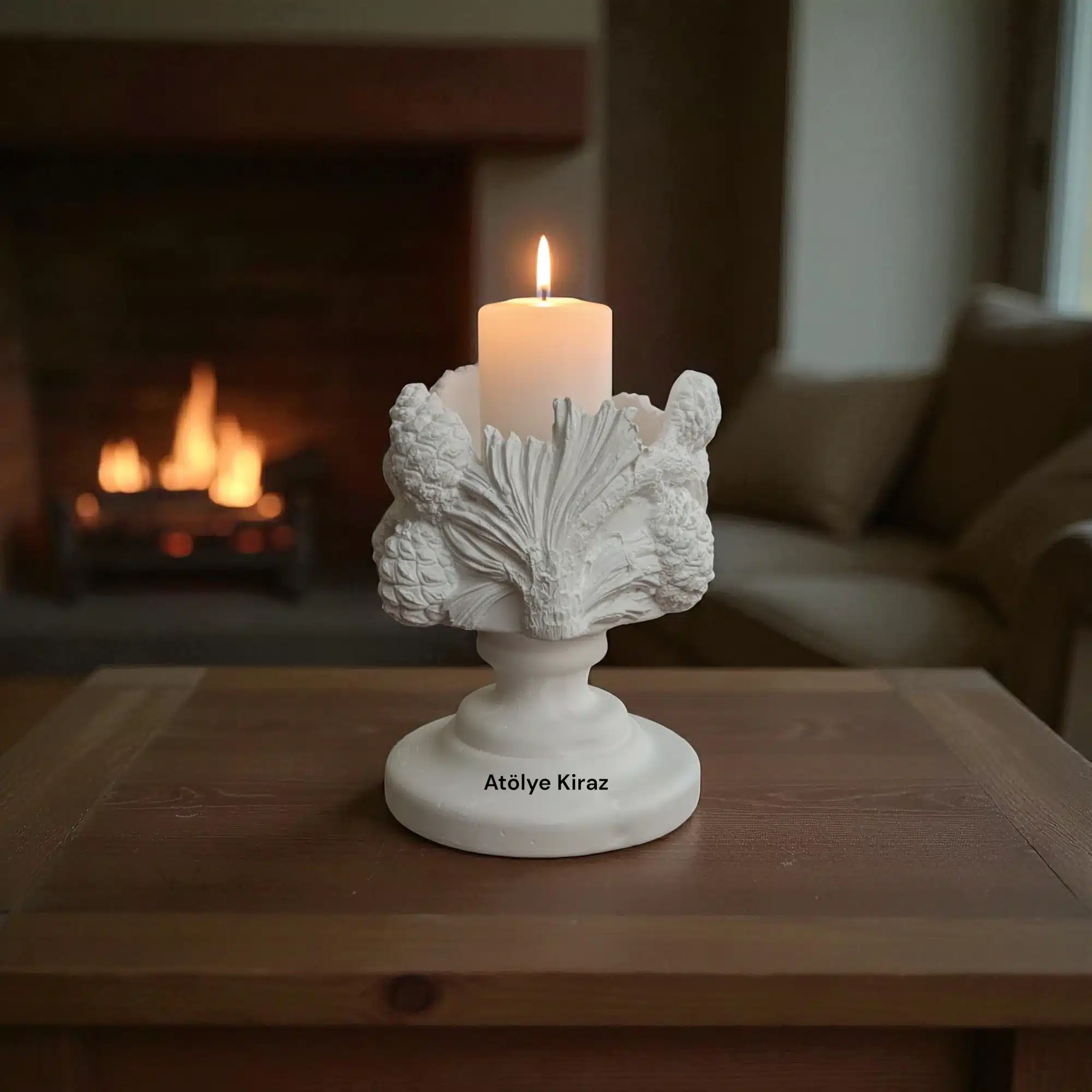 Kaideli Kozalak Mumluk : Dekoratif Ev Eşyası 1 Kaideli Kozalak Mumluk