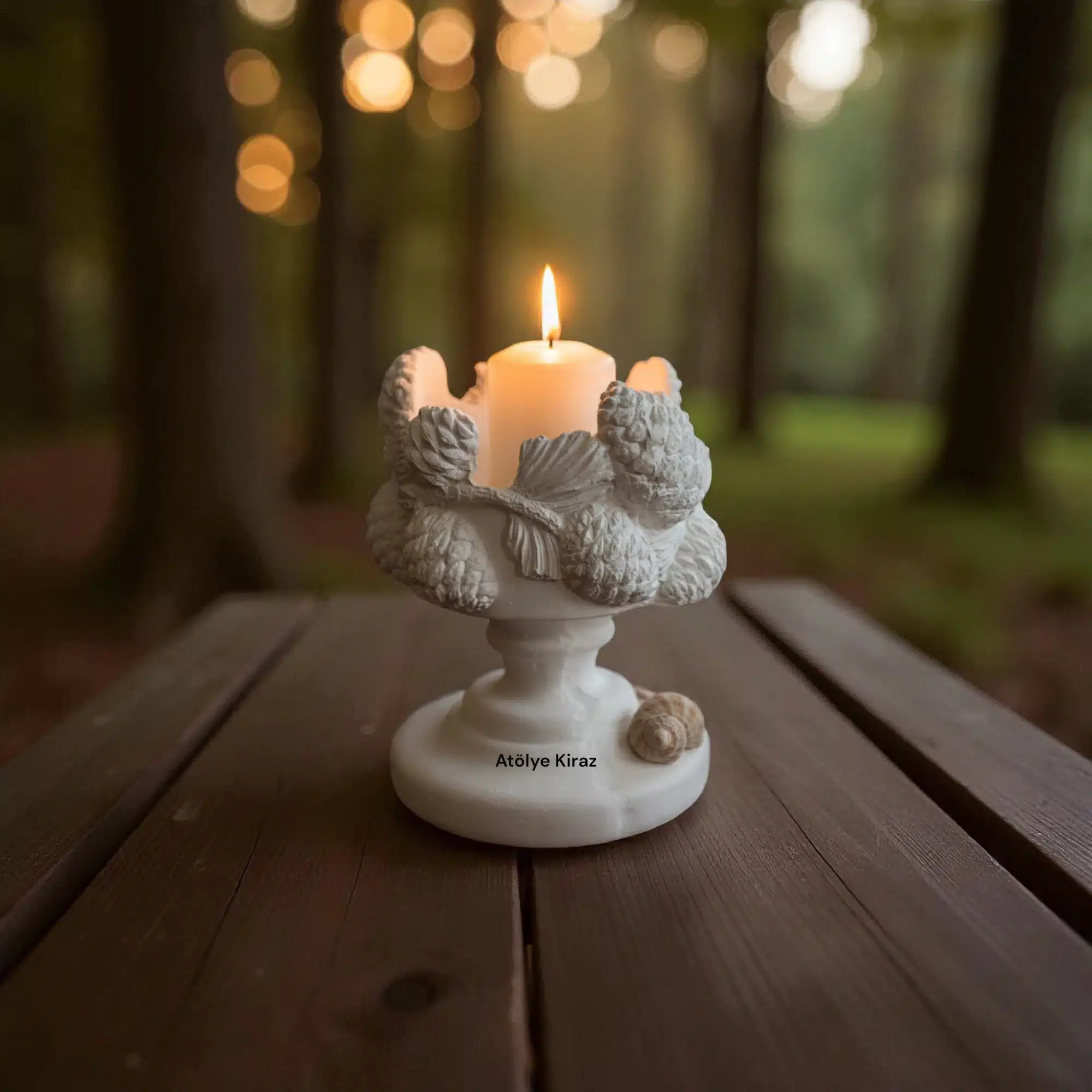 Kaideli Kozalak Mumluk : Dekoratif Ev Eşyası 3 Kaideli Kozalak Mumluk