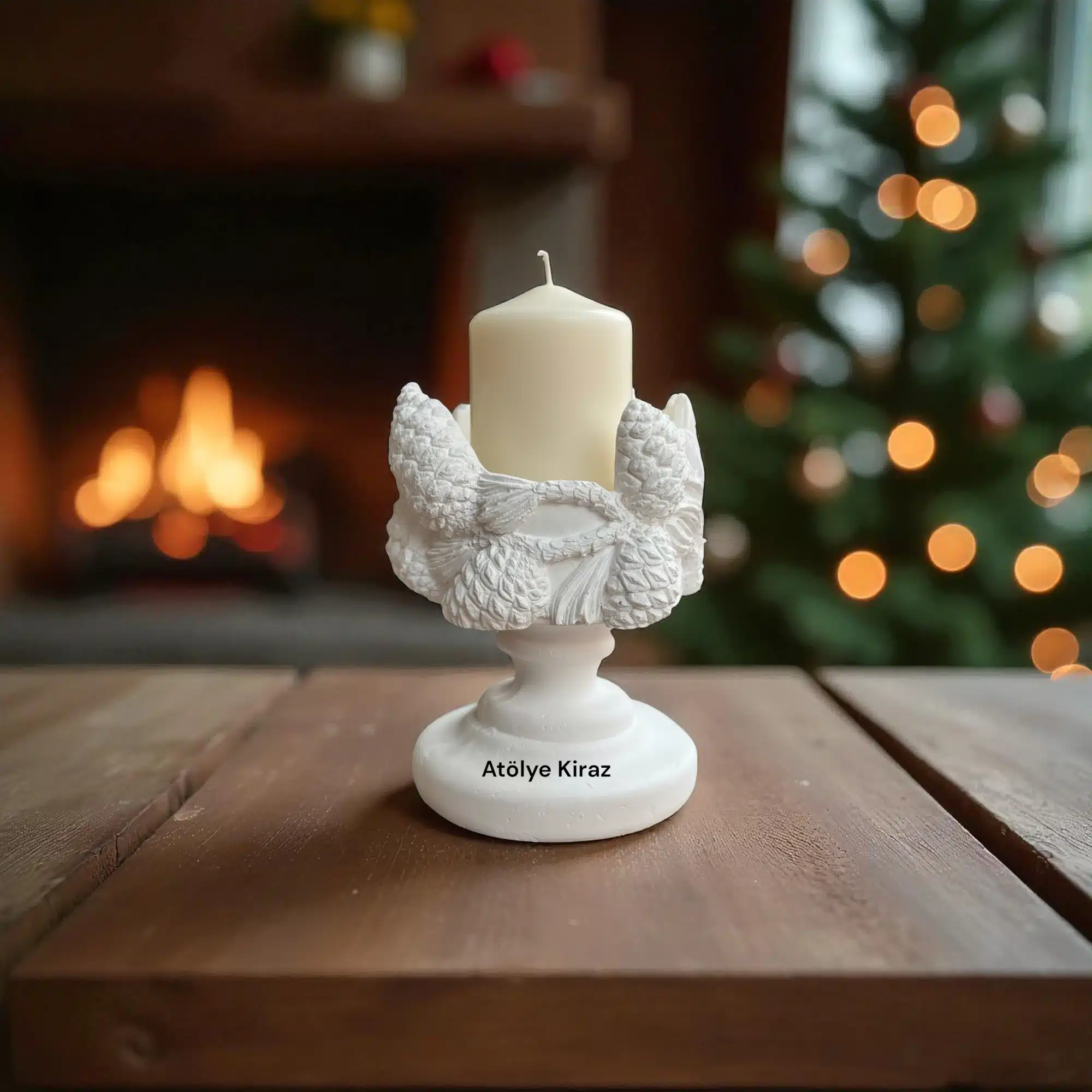 Kaideli Kozalak Mumluk : Dekoratif Ev Eşyası 5 Kaideli Kozalak Mumluk