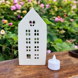 Işıklı Amsterdam Evi Büyük Pilli tealight dahil) 6x9x18 cm