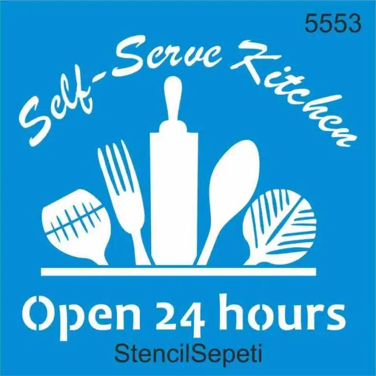 lf Service Mutfak Eşyası Figürler Deseni - 5553 | Stencil Boyama Şablonu - 30x30 cm | T1646