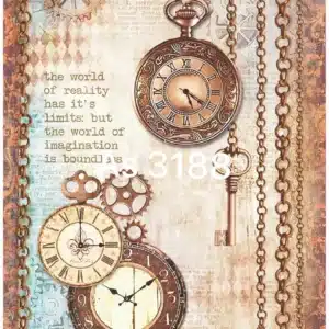 PD3188-AS | Pirinç Dekopaj Kağıdı (29x42 cm) | Saatler ve Anahtarlar Temalı