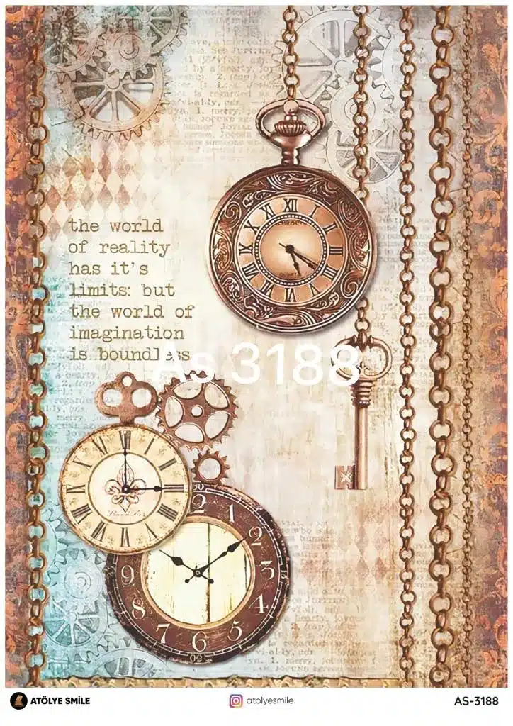 PD3188-AS | Pirinç Dekopaj Kağıdı (29x42 cm) | Saatler ve Anahtarlar Temalı 1 PD3188-AS | Pirinç Dekopaj Kağıdı (29x42 cm) | Saatler ve Anahtarlar Temalı