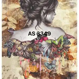 PD3349-AS | Pirinç Dekopaj Kağıdı (29x42 cm) | Sırtında Rengarenk Kelebekler Olan Kadın Temalı