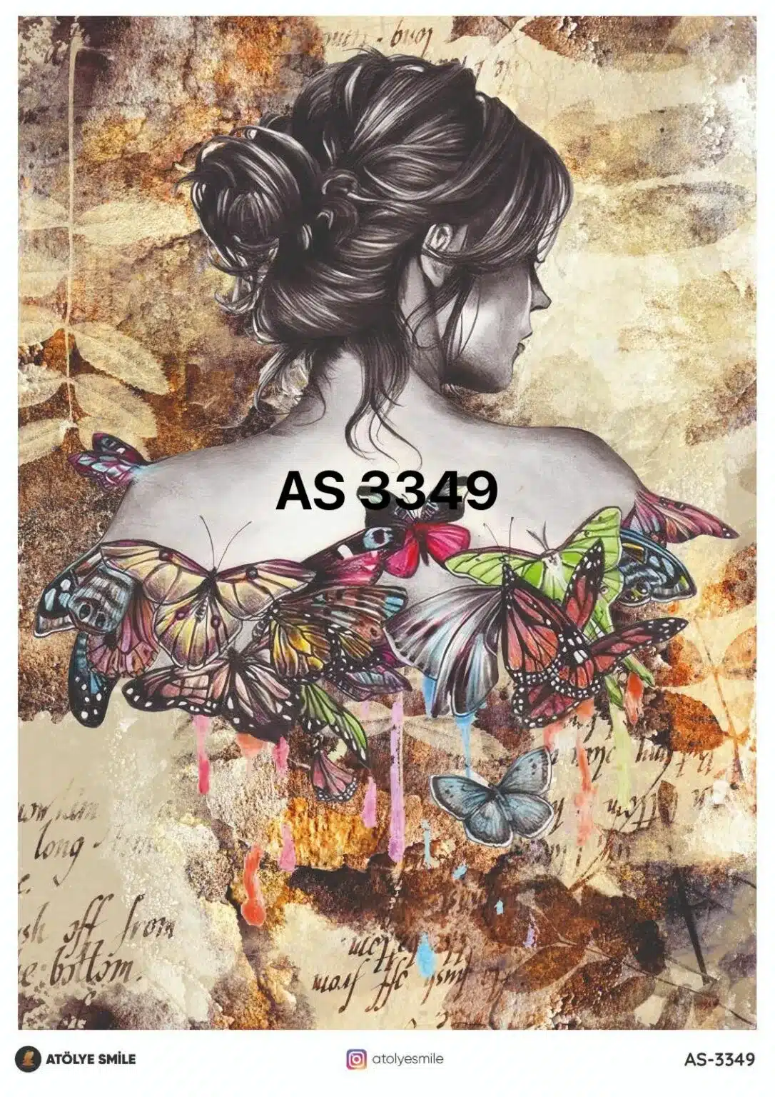 PD3349-AS | Pirinç Dekopaj Kağıdı (29x42 cm) | Sırtında Rengarenk Kelebekler Olan Kadın Temalı 1 PD3349-AS | Pirinç Dekopaj Kağıdı (29x42 cm) | Sırtında Rengarenk Kelebekler Olan Kadın Temalı