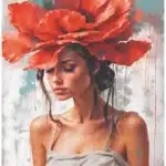 PD3515-AS | Pirinç Dekopaj Kağıdı-29x42 cm | Kafasında Kocama Kırmızı Çiçekli Kadın
