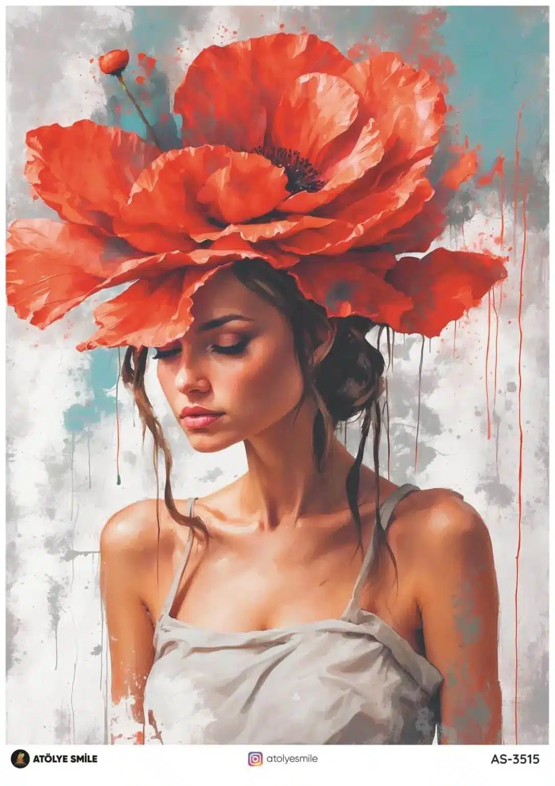PD3515-AS | Pirinç Dekopaj Kağıdı (29x42 cm) | Kafasında Kocama Kırmızı Çiçekli Kadın 1 PD3515-AS | Pirinç Dekopaj Kağıdı (29x42 cm) | Kafasında Kocama Kırmızı Çiçekli Kadın