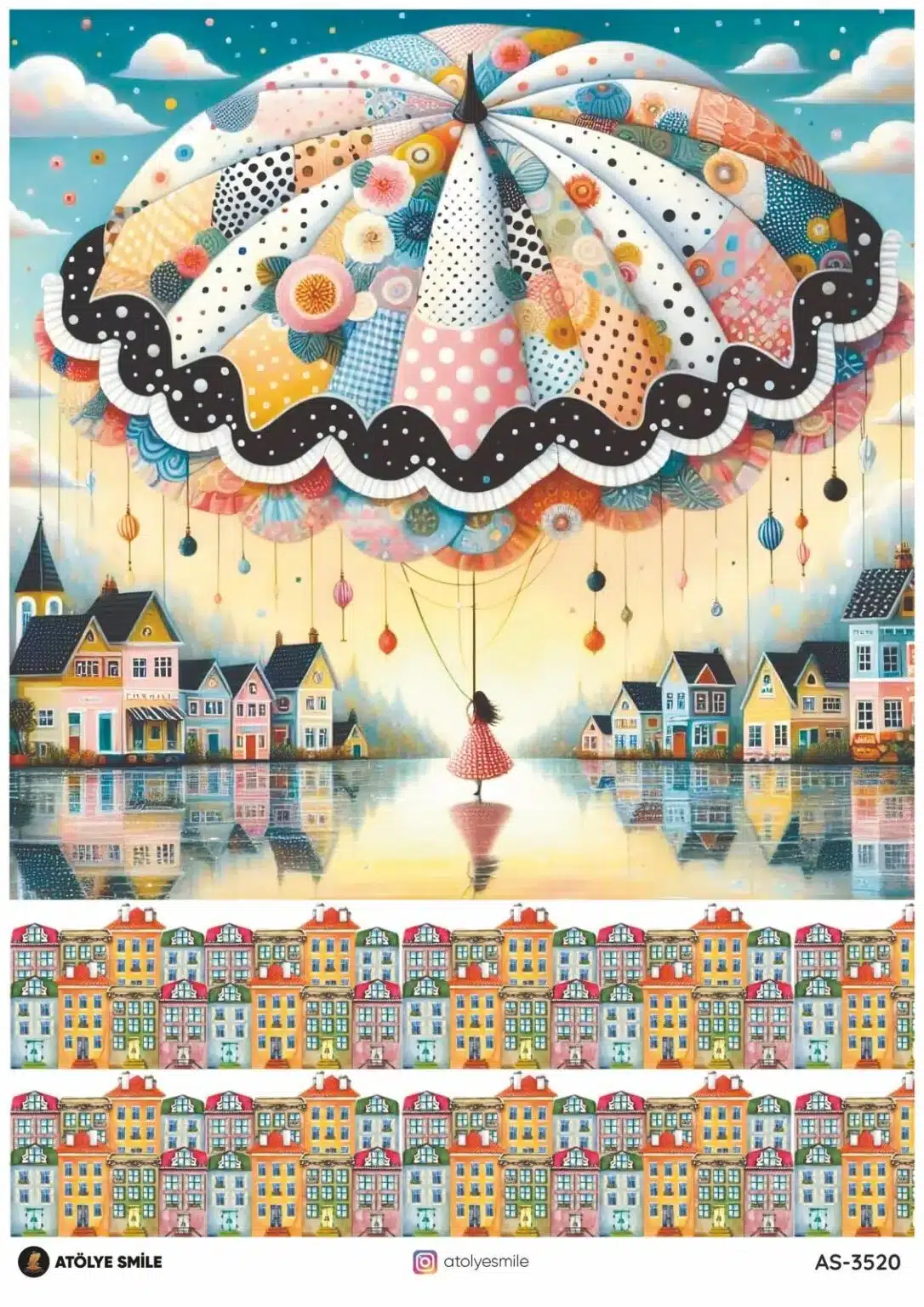 PD3520-AS | Pirinç Dekopaj Kağıdı (29x42 cm)| Güzel Evler, Deniz ve Desenli Şemsiye Temalı 1 PD3520-AS | Pirinç Dekopaj Kağıdı (29x42 cm)| Güzel Evler, Deniz ve Desenli Şemsiye Temalı