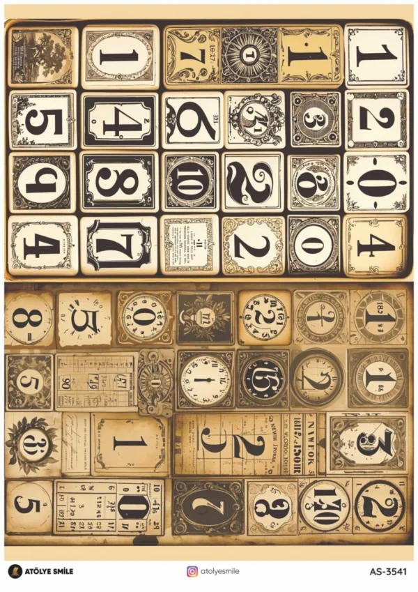 PD3541-AS | Pirinç Dekopaj Kağıdı (29x42 cm) | Eski Tarihli Rakamlar ve Hiyeroglif Yazı Temalı