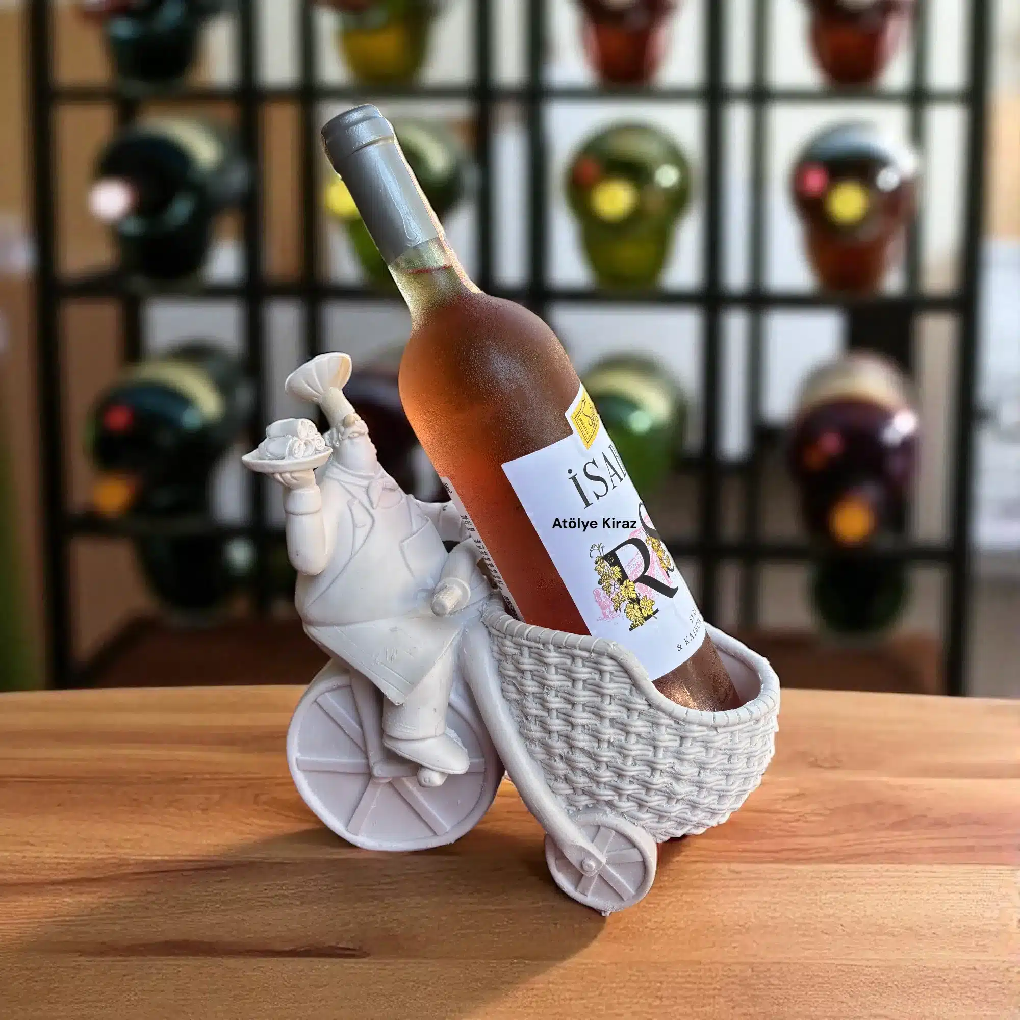 Ham Polyester Şaraplık : Şef Figürlü Bisikletli Şişe Tutucu